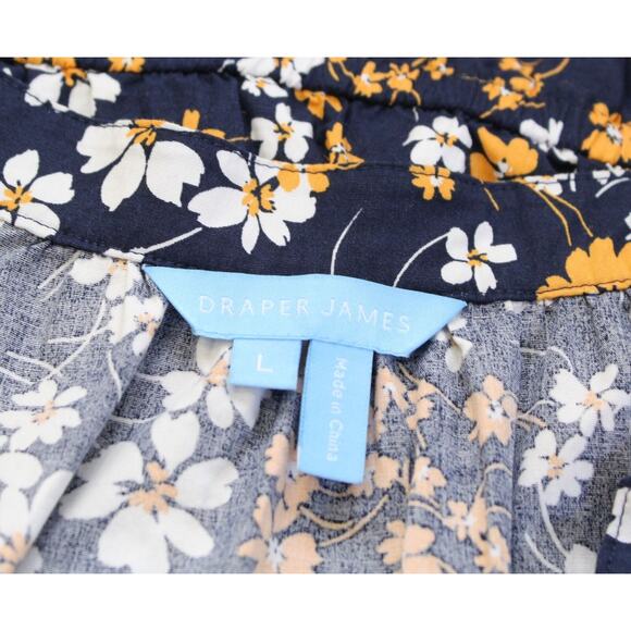 Draper James Lucinda Fall Field Floral Drawstring Waist Popover Dress Sz L Navy - Picture 4 of 8